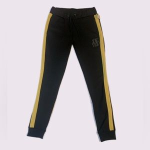 DFND Thick Black Ankle Tapered Sweatpants with Yellow Stripe
